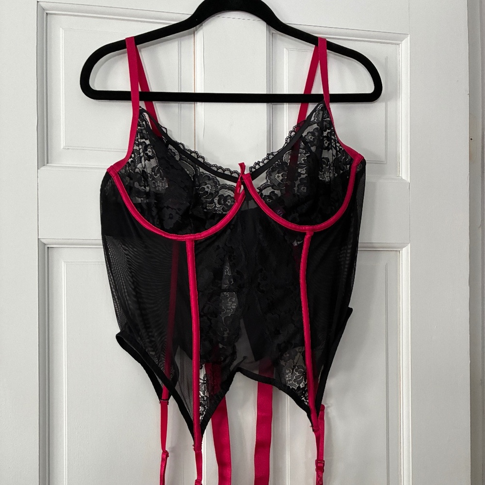 Adore Me Black and Pink Merrywidow unlined corset